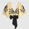 Beige Embroidered Beach Crop Top