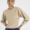 Beige Faux Leather Batwing Long Sleeve Top