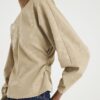 Beige Faux Leather Batwing Long Sleeve Top