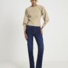 Beige Faux Leather Batwing Long Sleeve Top