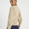 Beige Faux Leather Batwing Long Sleeve Top