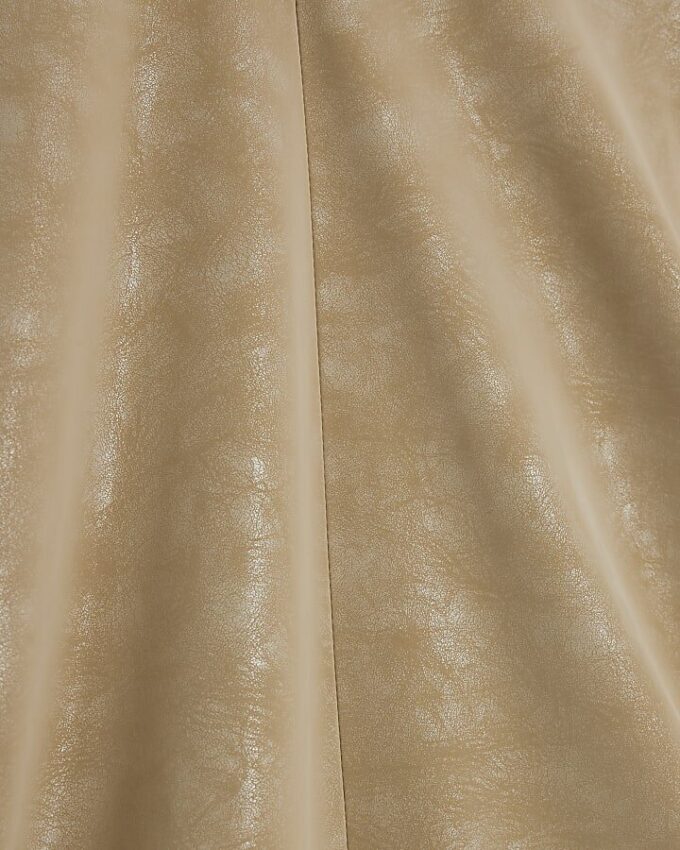 Beige Faux Leather Batwing Long Sleeve Top