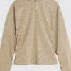 Beige Faux Leather Batwing Long Sleeve Top