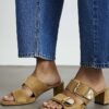 Beige Faux Suede Double Buckle Mule Sandal