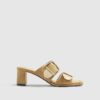 Beige Faux Suede Double Buckle Mule Sandal