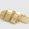 Beige Faux Suede Double Buckle Mule Sandal