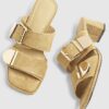 Beige Faux Suede Double Buckle Mule Sandal