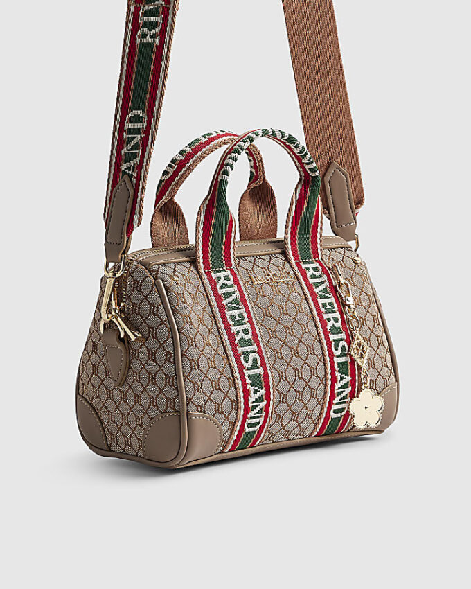 Beige Jacquard Monogram Bowler Bag