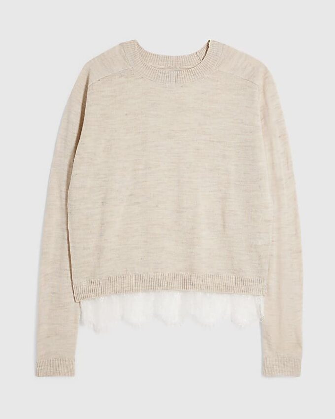 Beige Knitted Hybrid Lace Top