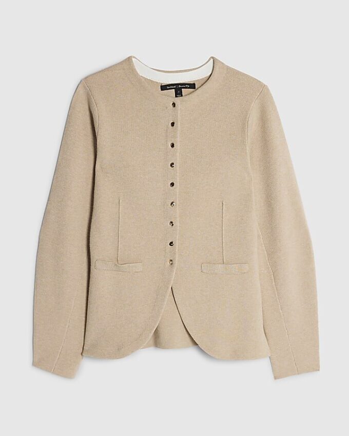 Beige Knitted Long Sleeve Structured Cardigan