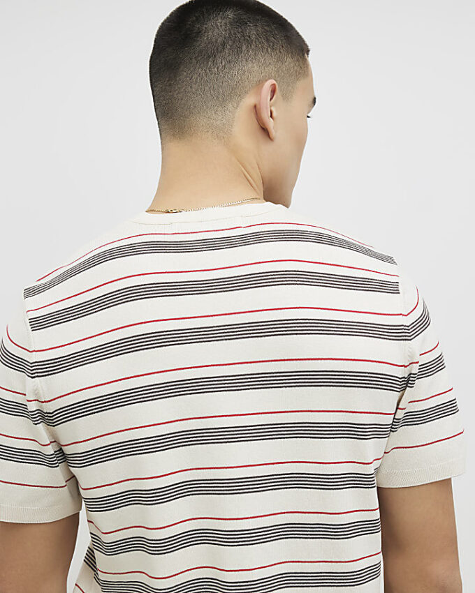Beige Knitted Stripe T-Shirt