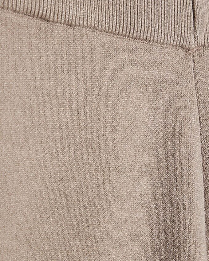 Beige Knitted Wide Leg Trousers