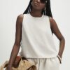 Beige Linen Blend Tank Top