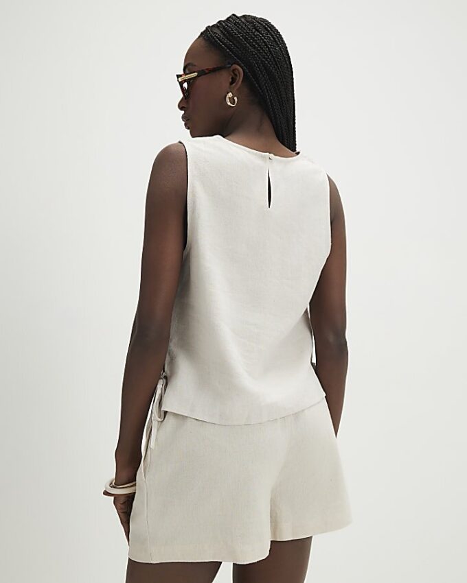 Beige Linen Blend Tank Top