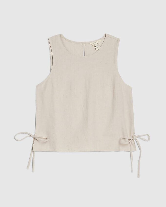 Beige Linen Blend Tank Top