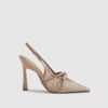 Beige Mesh Bow Sling Back Heels