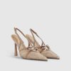 Beige Mesh Bow Sling Back Heels