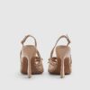 Beige Mesh Bow Sling Back Heels