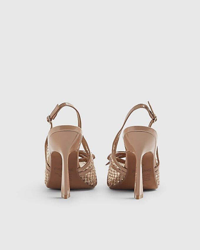Beige Mesh Bow Sling Back Heels