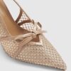Beige Mesh Bow Sling Back Heels