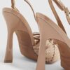 Beige Mesh Bow Sling Back Heels