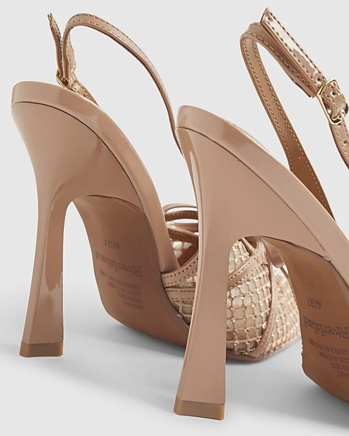Beige Mesh Bow Sling Back Heels