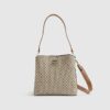 Beige Monogram Print Bucket Bag