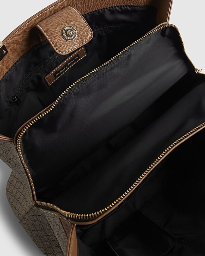 Beige Monogram Webbing Front Chain Tote Bag