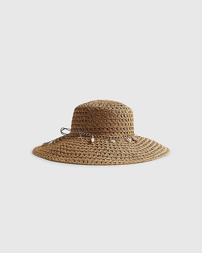 Beige Open Weave Floppy Hat