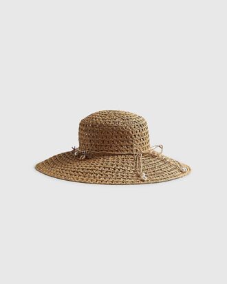 Beige Open Weave Floppy Hat