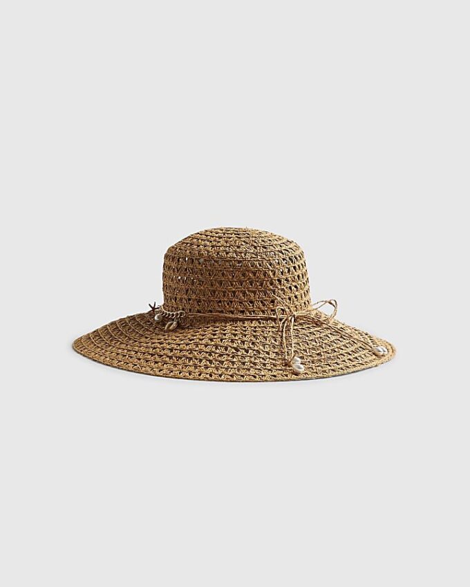 Beige Open Weave Floppy Hat