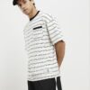 Beige Oversized Fit Stripe Pocket T-shirt