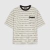 Beige Oversized Fit Stripe Pocket T-shirt