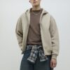 Beige Oversized Fit Zip Through Hoodie