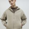 Beige Oversized Fit Zip Through Hoodie