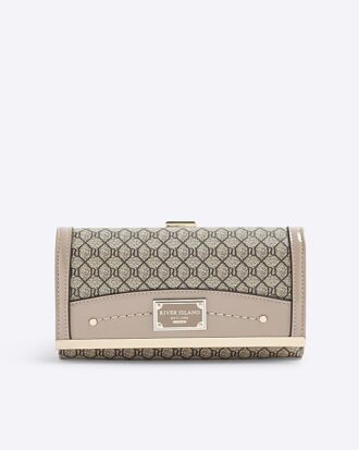 Beige Patent RI Monogram Panelled Purse
