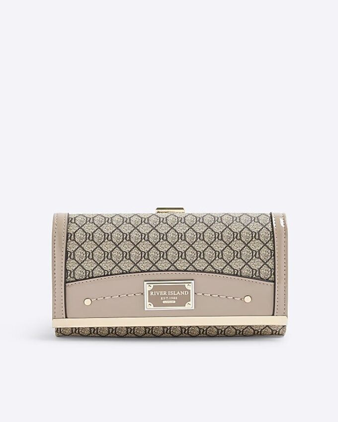 Beige Patent RI Monogram Panelled Purse