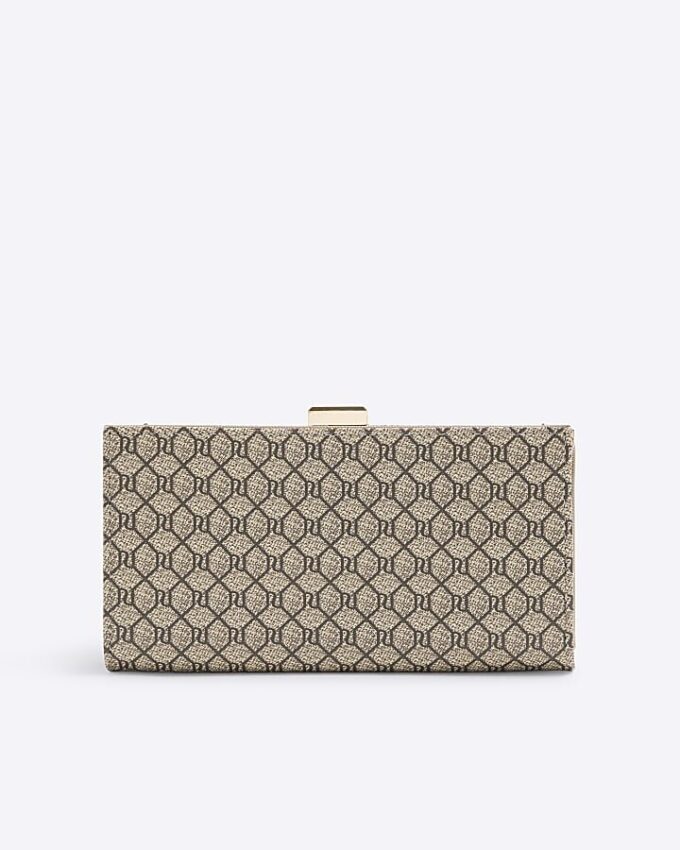 Beige Patent RI Monogram Panelled Purse