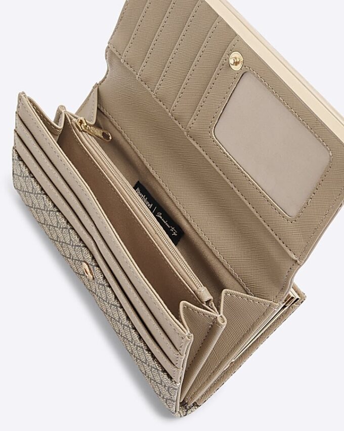 Beige Patent RI Monogram Panelled Purse