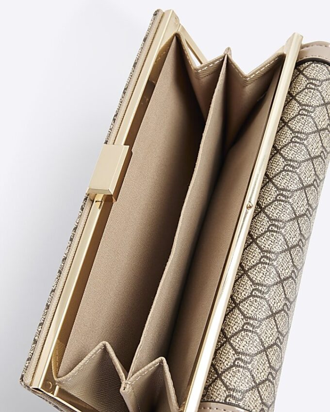 Beige Patent RI Monogram Panelled Purse