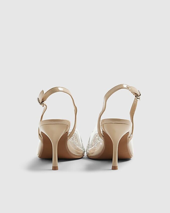 Beige Perspex Pointed Court Heels