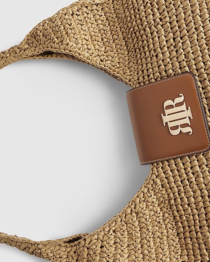 Beige Raffia Flap Front Shoulder Bag