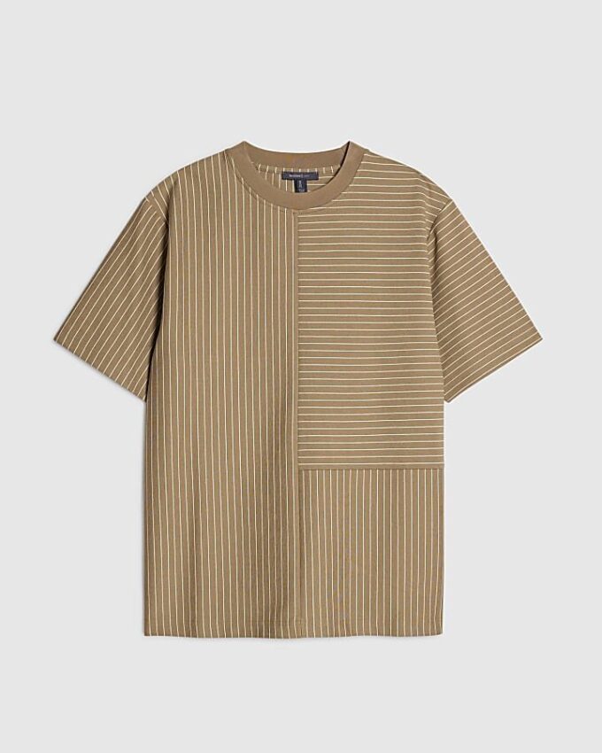 Beige Regular Fit Stripe T-Shirt