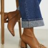 Beige Round Toe Snaffle Ankle Boots