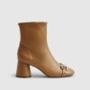Beige Round Toe Snaffle Ankle Boots