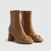 Beige Round Toe Snaffle Ankle Boots