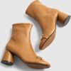 Beige Round Toe Snaffle Ankle Boots