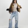 Beige Short Sleeve Fitted Top
