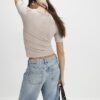 Beige Short Sleeve Fitted Top