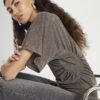 Beige Short Sleeve Ruched Waist Slinky Top